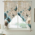 thumbnail image 2 of Teal Tulip Butterfly Swag Curtains for Kitchen/Bedroom/Living Room, Beige Turquoise Floral Vintage Rustic Scalloped Curtains 63 Inch Long, Window Swag Topper Curtains Valances 2 Panels Set 36"x63", 2 of 8