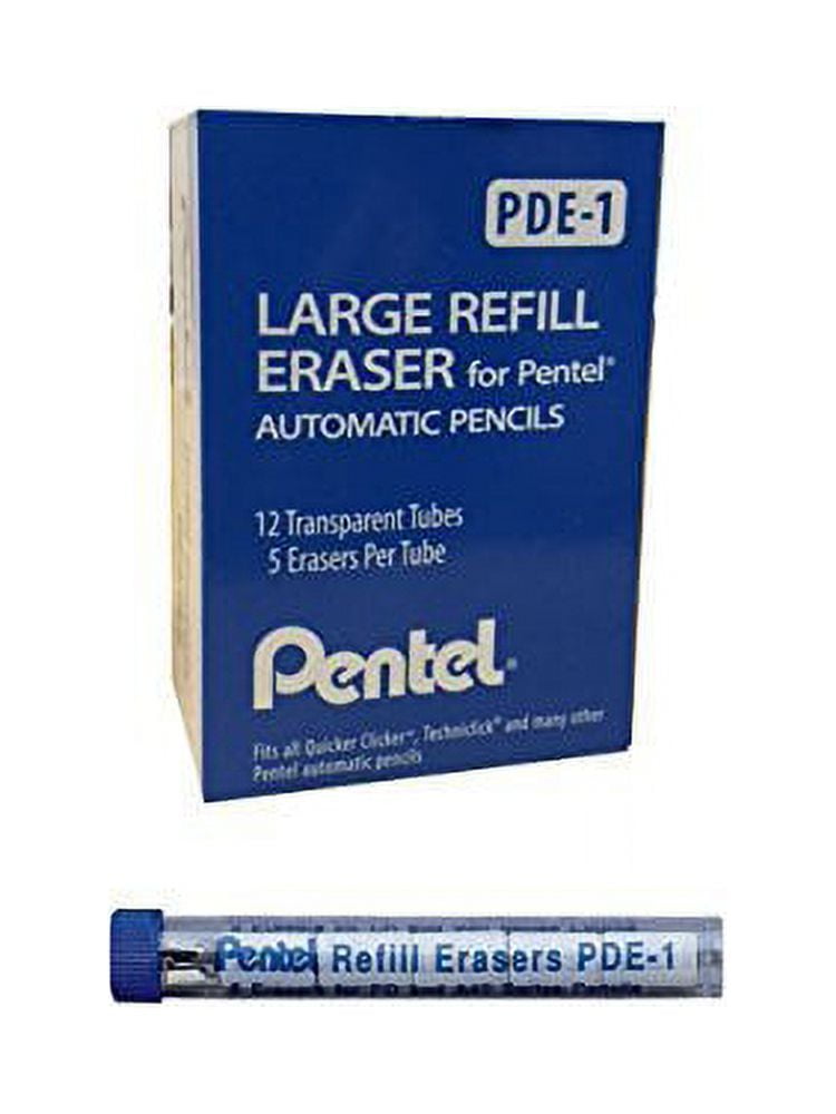 Pentel Refill Eraser For AL, AX and PD Series Pencils 5 Pcs/Tube, Box of 12 (PDE-1)