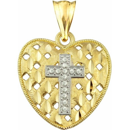 Handcrafted 10kt Gold Diamond-Cut Heart With Cross Charm Pendant