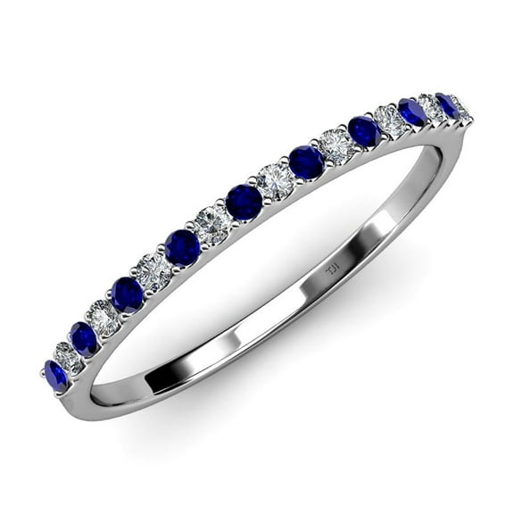 TriJewels 0.28 ctw Round Blue Sapphire and Lab Grown Diamond (1.50 mm) 18 Stone Wedding Band in 10K Gold