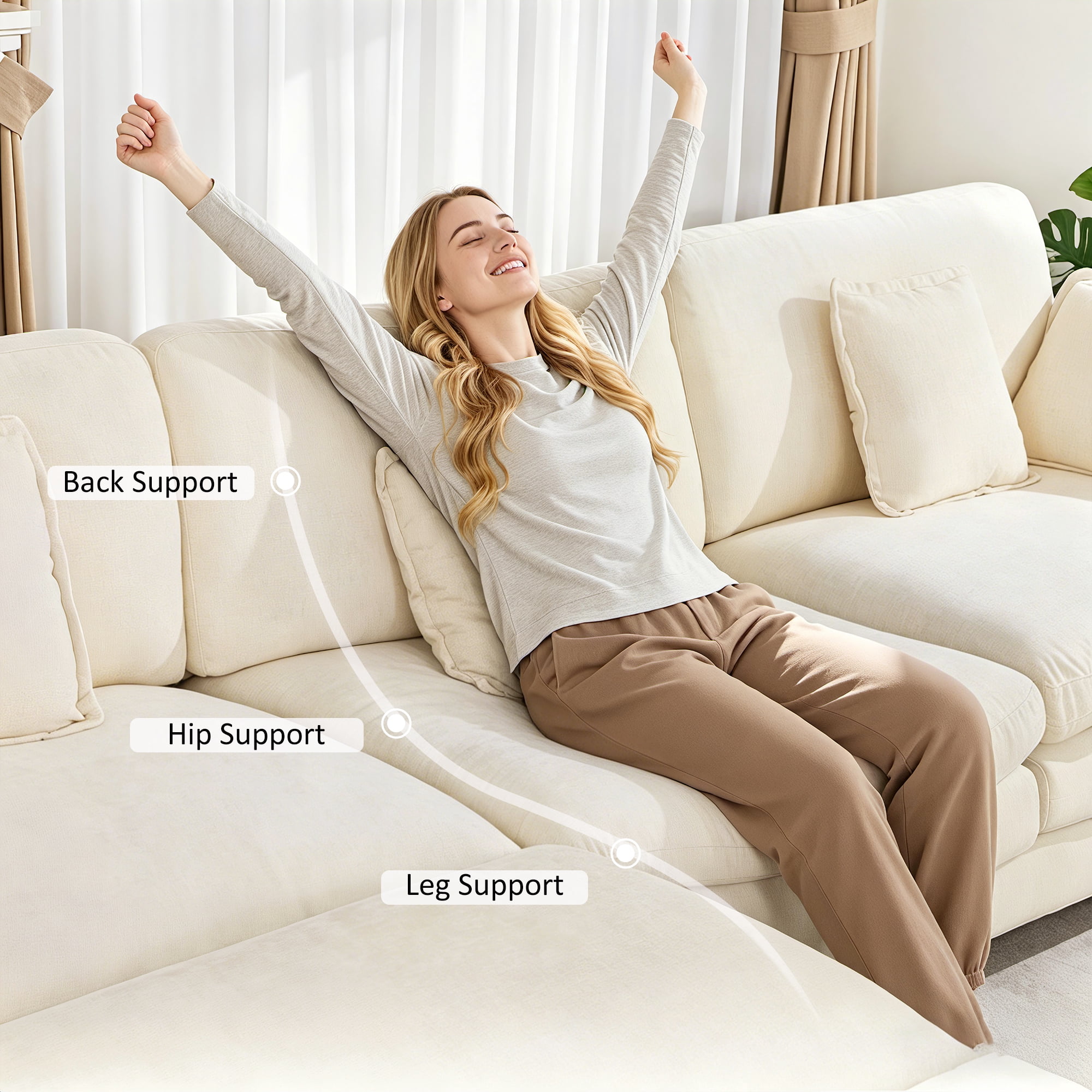 MCombo 111.8''  U-Shaped Modular Sectional Sofa Couch with Chaise Ottomans for Living Room, FSC Certified, Beige