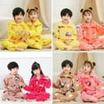thumbnail image 3 of Pijamas gruesos de franela para niños y niñas, cárdigan de manga larga con solapa, para otoño e invierno, navidad, 3 of 4