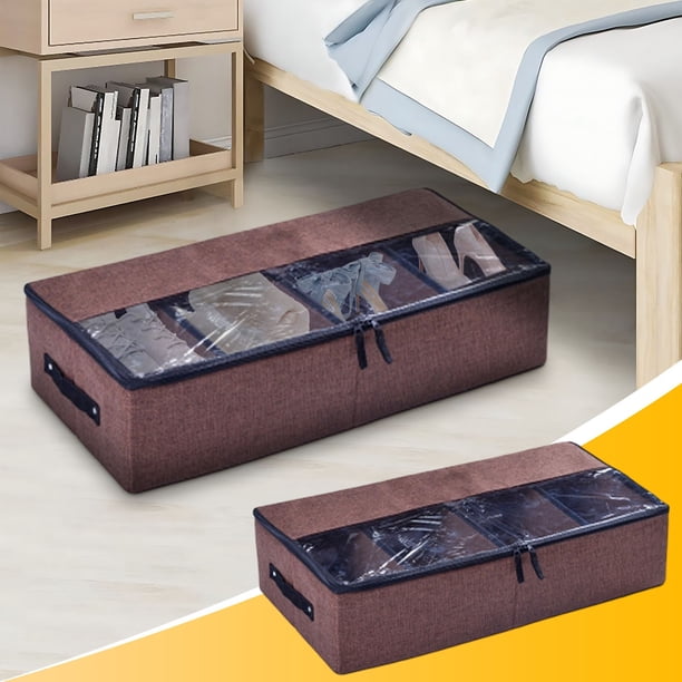Caja plegable para zapatos, organizador de compartimentos de gran capacidad, tejido no tejido transpirable, laterales transparentes, cremallera bidireccional, paño impermeable para ropa, zapatos