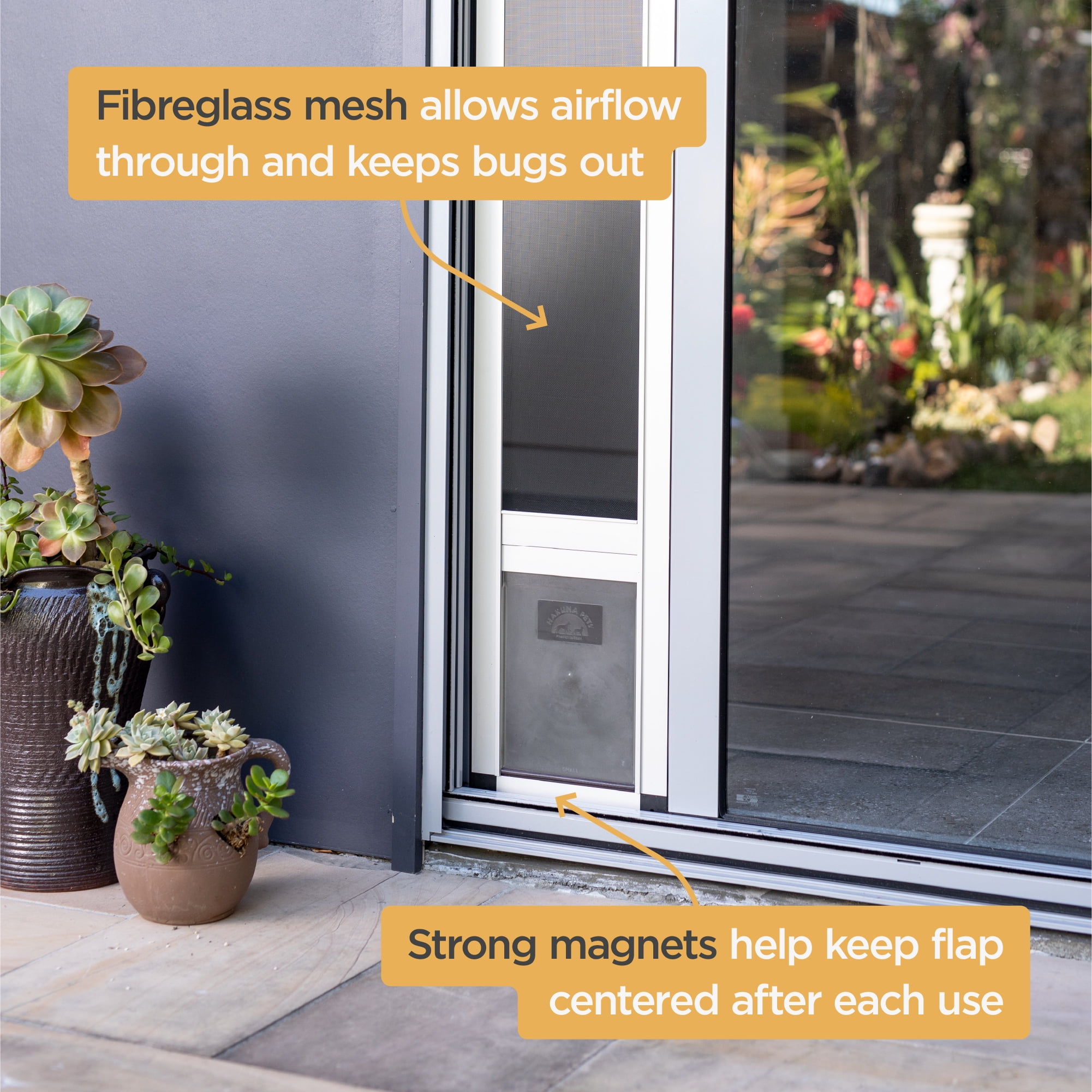 Hakuna Pets Large Silver Mesh Patio Pet Door, Suitable for Screen Sliding Doors, for Dogs & Cats up to 100 lbs