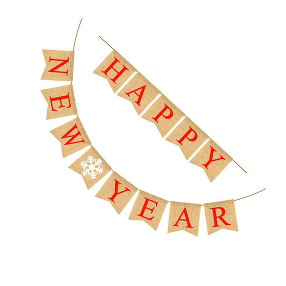FRCOLOR 1 Set New Years Eve Party Decorations Red Linen Swallowtail Bunting Banner 11.4*6.7in