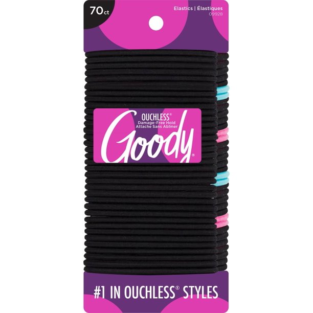 Goody Goody Ouchless Black Hair Elastics, No Metal, Gentle Hair Ties