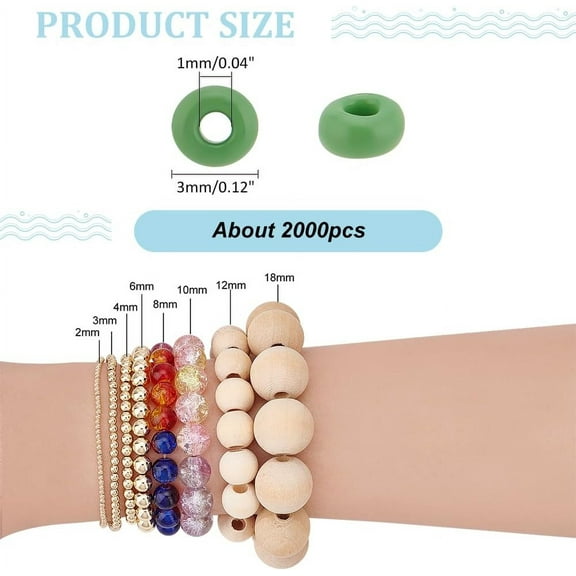 2000Pcs 3mm 8/0 Glass Seed Beads Round Lined Waist Beads Colorful Tiny Spacer Czech Beads for Earring Bracelet Necklace Jewelry Making Green