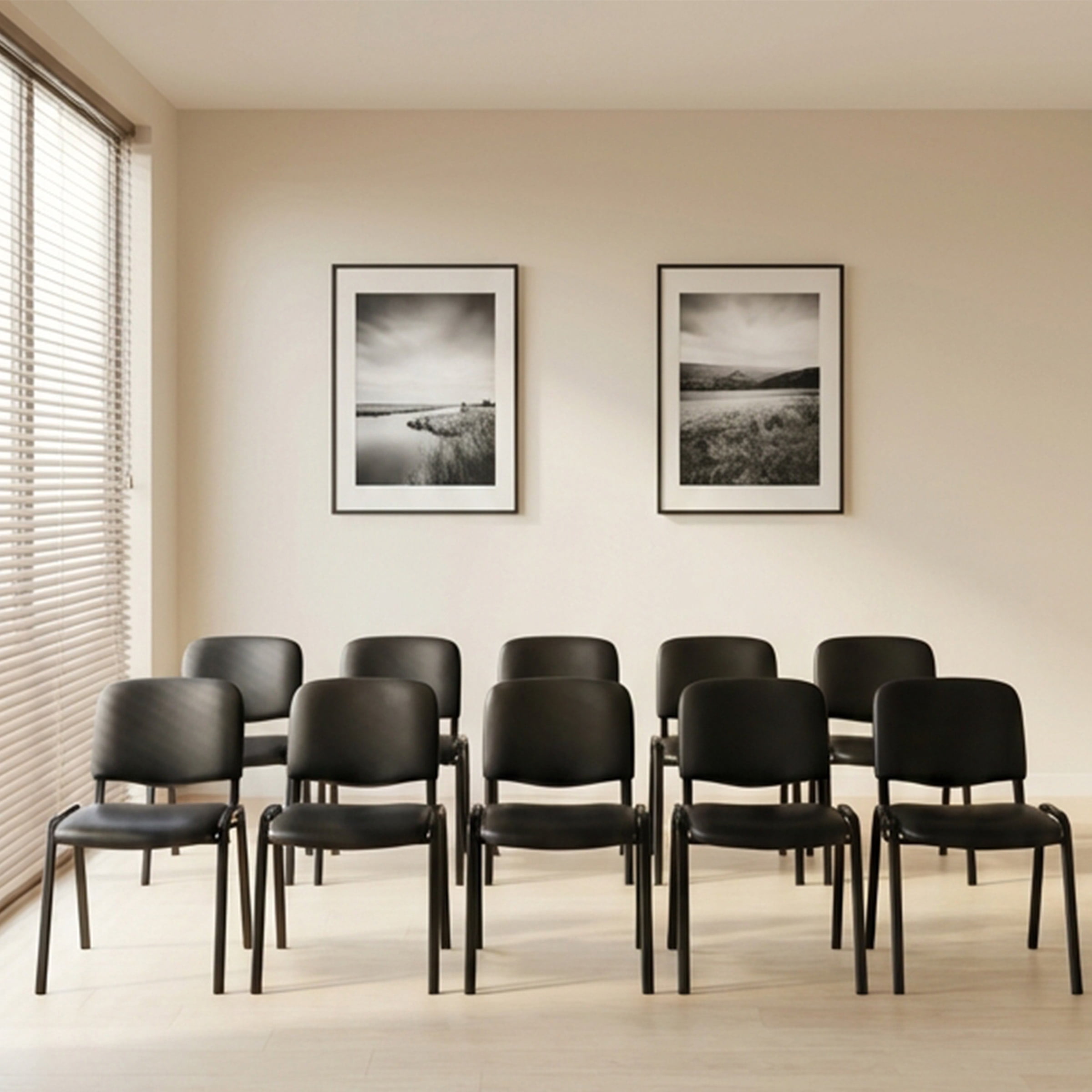 Guyou Black Stackable Conference Room Chairs Set of 5, Armless Leather Reception Chair, Ergonomic Office Chair with Back, Visitor Chairs for Conference Room Training Room Waiting Room School