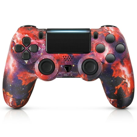 Wireless Controller for PS4, Wireless Game Controller Compatible with PlayStation 4/Slim/Pro/PC, Bluetooth 6-Axis Motion Gaming Control Touch Pad, Dual Vibration Shock, Stereo, Red Galaxy