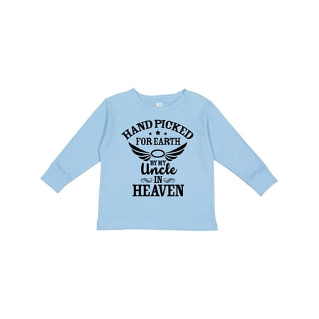 

Inktastic Handpicked for Earth by My Uncle in Heaven with Angel Wings Gift Toddler Boy or Toddler Girl Long Sleeve T-Shirt