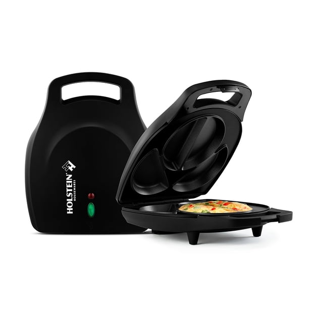 Holstein Housewares - Máquina antiadherente para hacer tortillas y frittatas, acero inoxidable - Prepara 4 porciones individuales de forma rápida y sencilla (Negro/Acero inoxidable, 4 secciones)