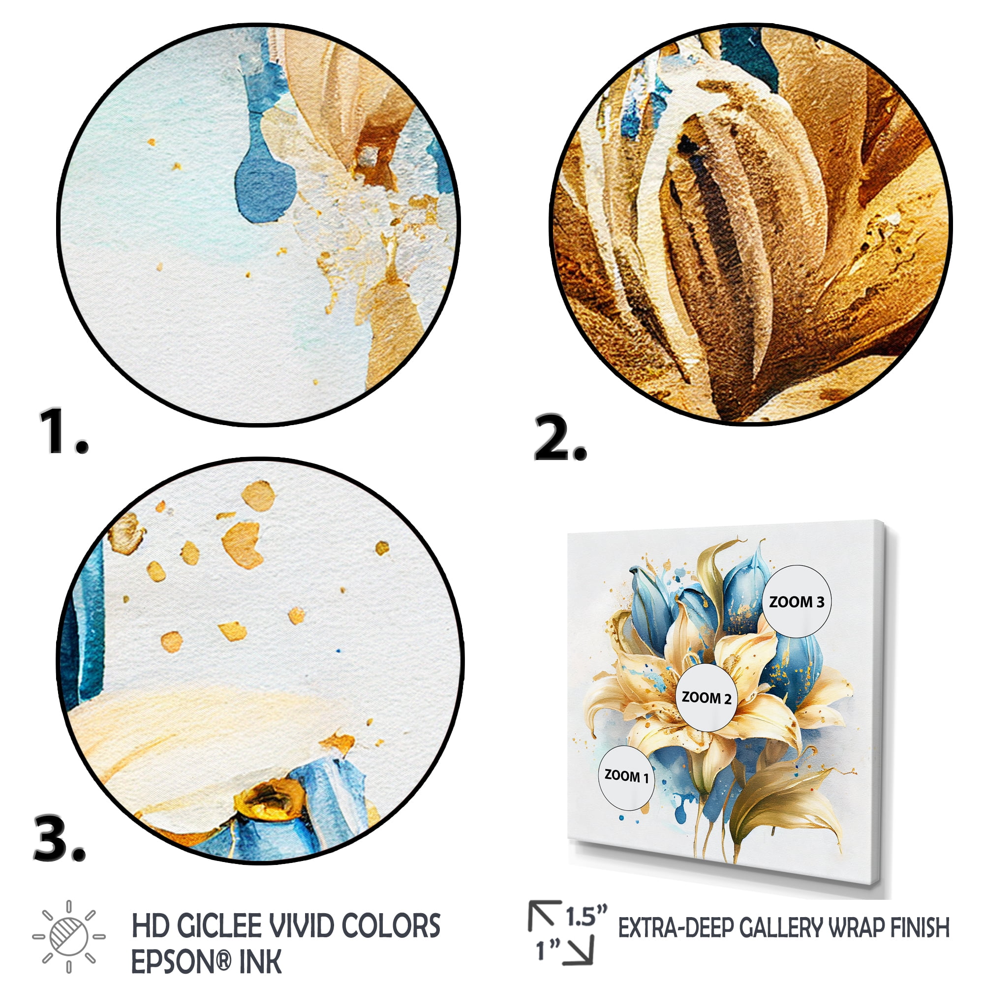 Designart Gold And Blue Lily Bouquet I Canvas Wall Art