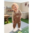 thumbnail image 3 of Loicainy Infant Baby Boy Fall Outfit 3 6 12 18 Months Rugby Crew Neck Long Sleeve Romper and Overalls 2Pcs Clothes Set 0-18 Months, 3 of 9