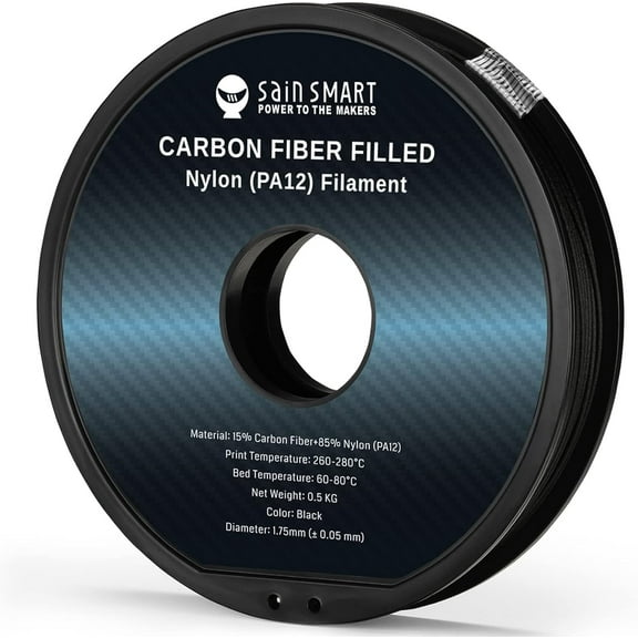 SainSmart ePA12-CF Carbon Fiber Nylon Filament 1.75mm, 0.5kg (1.1lbs), Dimensional Accuracy  /- 0.05 mm, Black