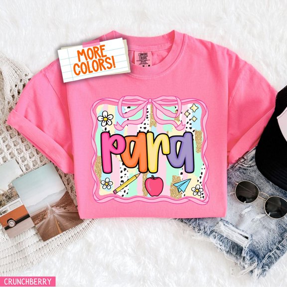 PARA Shirt Coquette Teacher Tee Paraprofessional Educator Hand Drawn Colorful Preppy Bow F