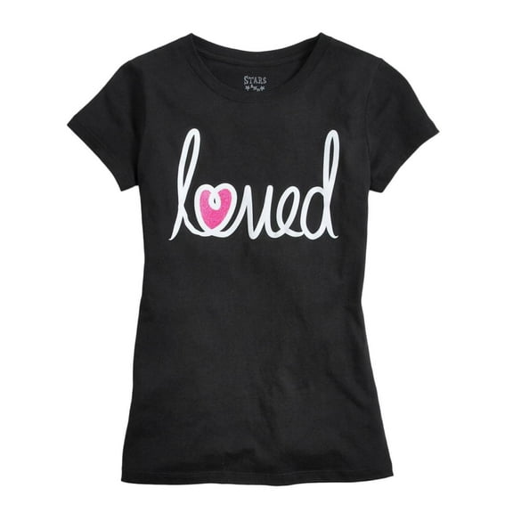 Stars Sprinkles Girls Black Loved T-Shirt Glittery Heart Valentine Tee Shirt XL