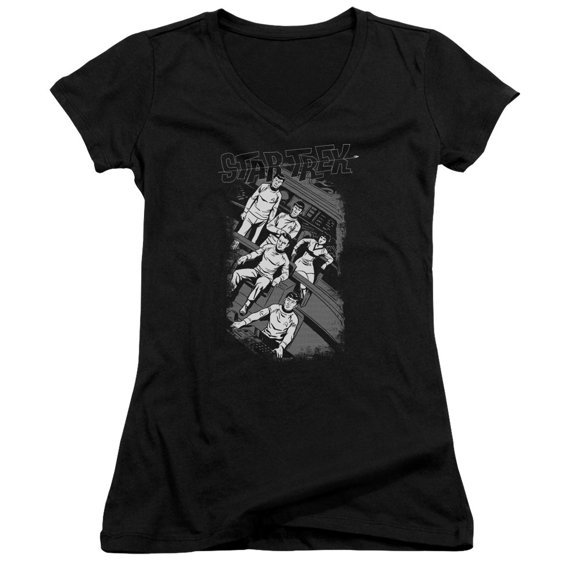 Star Trek Retro Tilted Bridge Junior Women's V-Neck T-Shirt Black