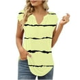 thumbnail image 7 of Charella Polyester Summer T Shirts Women Cap Short Sleeve Pleated V Neck Tunic Top Graphic Striped Flower Print Tees (XX-Large, Yellow 02), 7 of 7