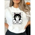 thumbnail image 1 of Camiseta Básica para Mujer Verano TranspirableWomen'S Casual "Bad Cattitude" Graphic Print T-Shirt - Polyester Spandex Blend, Crew Neck, Short Sleeve Top with Medium Stretch for All SeasonsFather's, 1 of 7