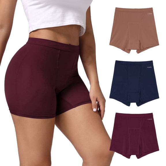INNERSY Womens Breathable Period Boxers Underwear High-Waist Menstrual Panties 3-Pack(L,Late Autumn)