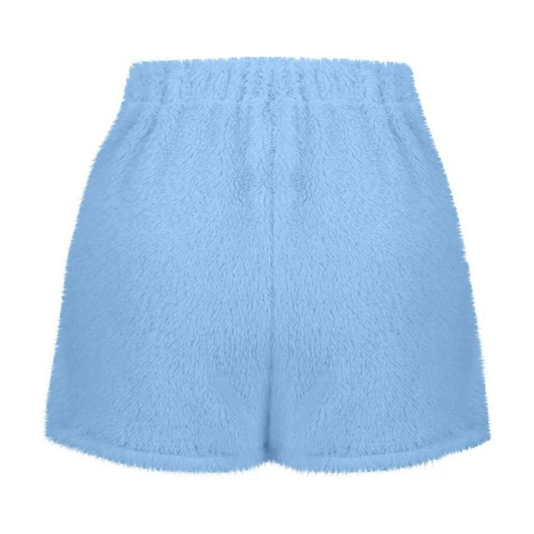 BLTIBY Women's Fuzzy Pajama Shorts Casual Fleece Lounge Short