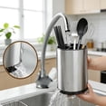 thumbnail image 3 of WOORNIGOJIN Extra Large Kitchen Utensil Holder, 360° Rotating Stainless Steel Cooking Utensil Holder for Countertop, 3 Compartment Flatware Organizer & Cooking Caddy with Removable Base(Silvery), 3 of 6
