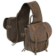 Tough 1 Soft Leather Adjustable Horn Bag W/ Dee Rings Two Pockets Brown