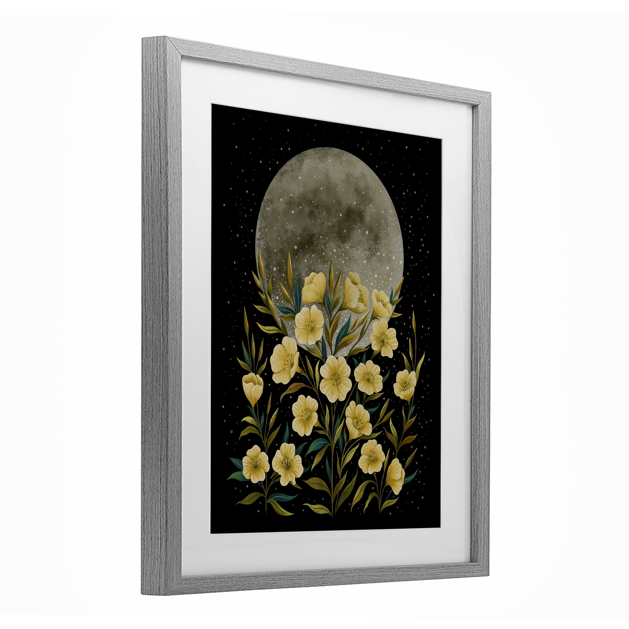 Stupell Industries Moon Greeting Yellow Flowers Gray Framed Print Under Glass, design by Episodic Drawings