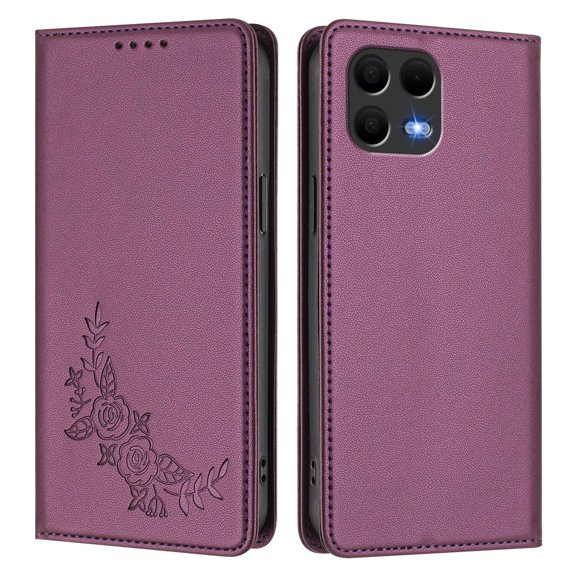 PU Leather Wallet Case for T-Mobile Revvl 8 Pro, Strong Magnetic Flip Folio Cover, RFID Blocking, 2 Card Slots, Kickstand, Embossed Floral Pattern Phone Protective Shell.A01