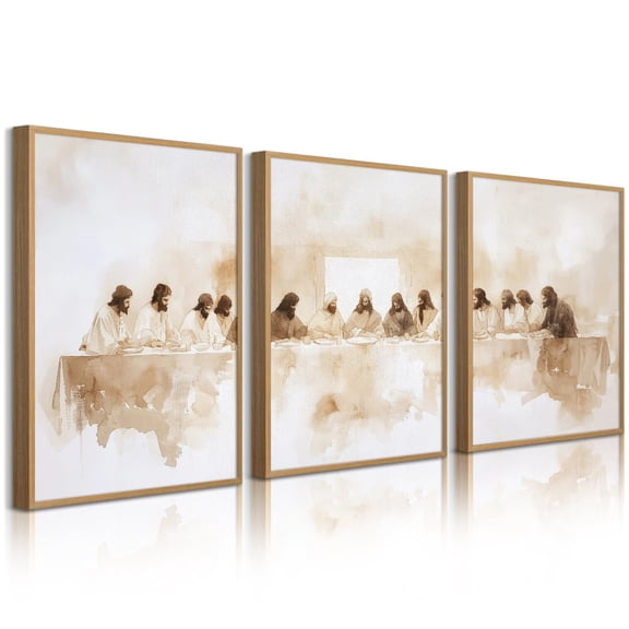 Set of 3 Faith Inspired Last Supper Wall Art Poster Classic Renaissance Style Christian Artwork for Dining Room Living Room Set 3 Prints, Poster Only