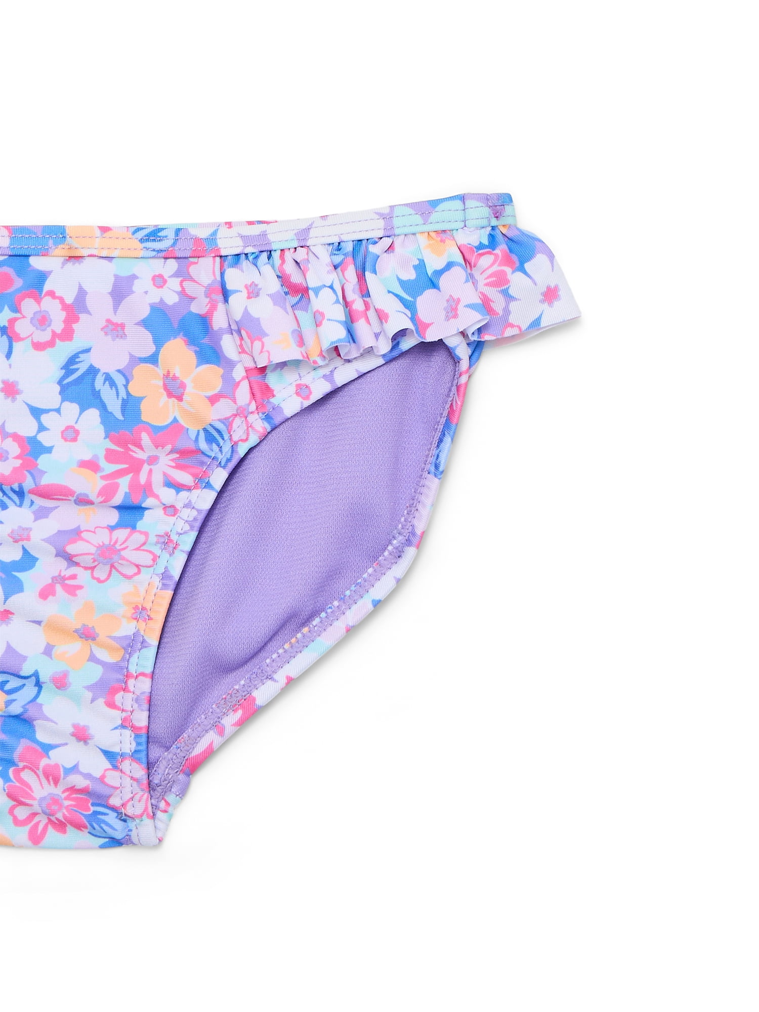 Wonder Nation Girls Ruffle Strap Bikini Top and Scoop Bottoms Swim Set with UPF 50, 2-Piece, Sizes 4-18