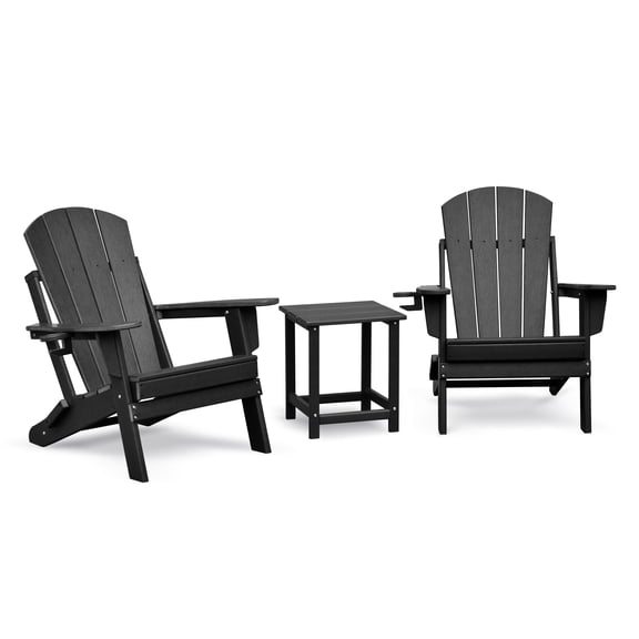 Zinkitool 2-Piece Outdoor Adirondack Chair and Table Set, with Ergonomic Seating, with Foldable Design, Black
