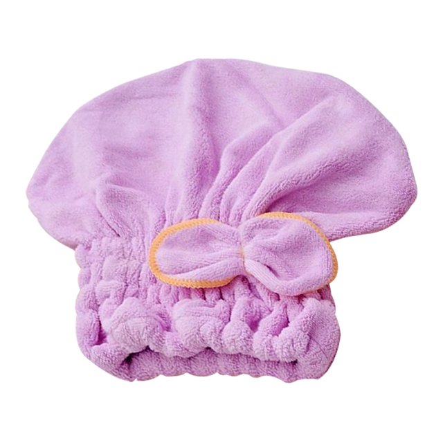 Bowknot Hair Drying Coral Fleece Shower Caps Elastic Bath Hair (Purple)