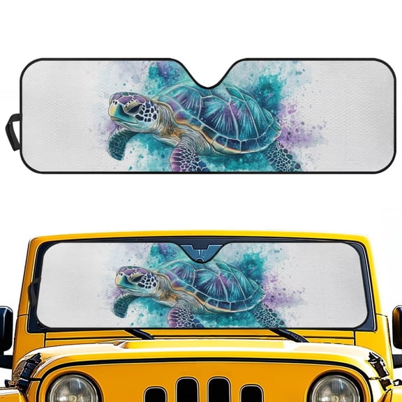 Uorisanigo Windshield Sunshade Window Sun Shade Foldable Blue Inked Sea Turtle Sun Visor for Jeep Wrangler TJ JK JKU 1997-2018, Auto Sunshade for Jeep Gladiator JT 2020-2025 JL