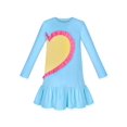 thumbnail image 1 of Girls Dress Long Sleeve Cotton Casual Blue Heart Ruffle Trim 7 Years, 1 of 6