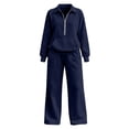 thumbnail image 6 of Hoodies for Women Dqueduo Women's Fall Winter Lapel Long Sleeve Patch Pocket Hoodie And Wide Leg Pants Suit, Sizes S-XXL, 6 of 8