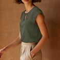 thumbnail image 6 of Women's Summer Solid Color Cotton Linen Casual V Neck Tank Tops Cap Sleeve Loose Fit Blouses Tunic Shirts Army Green, 6 of 8
