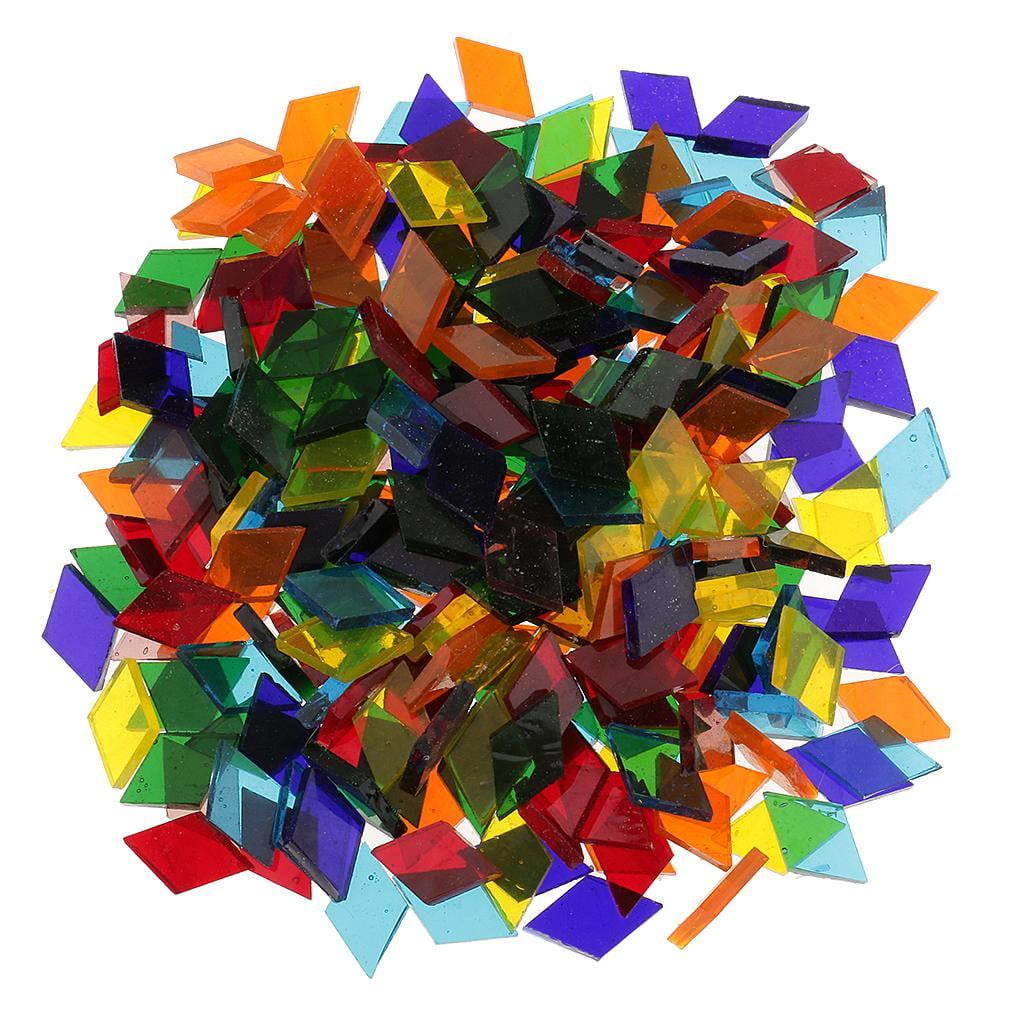 Colorful Mosaic Tiles - 480g of Stained Glass Mosaic Tile Supplies Translucent for crafts, , Picture Frames, Flowerpots, Jewelry, 3 Shapes