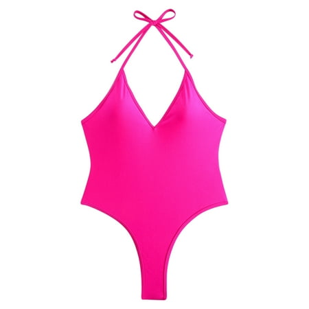 Efsteb Women Swimsuits Fashion Halter Bandage Backless Beach Swimming Swimwear Bikini Swimsuits Bathing Suits Slim Swimwear (Hot Pink XL)