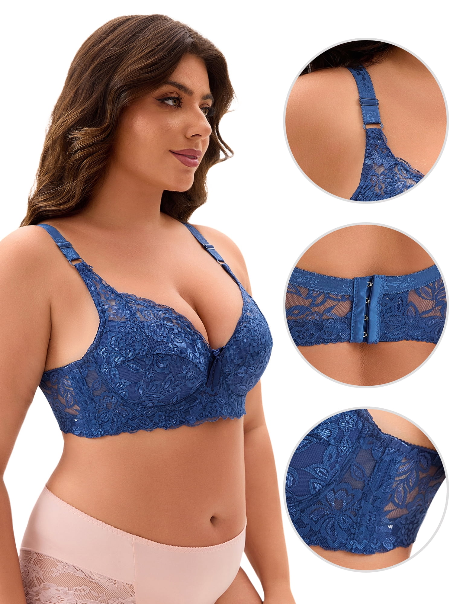 DARING DIVA Women's Bras Underwired Adjustable Straps Bralette Dark Blue 38 C
