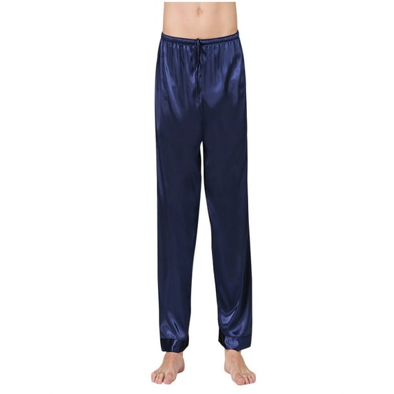 Gureui Mens Silk Satin Pajamas Long Pants Sleep Bottoms Drawing Loose Nightwear Sleepwear Trousers