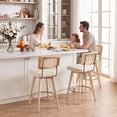 thumbnail image 6 of Zesthouse 26.2" Swivel Counter Height Bar Stools Set of 2, Upholstered Linen Counter Stools with Rattan Back, Mid Century Barstools with Solid Wood Frame for Kitchen Island, Beige, 6 of 12