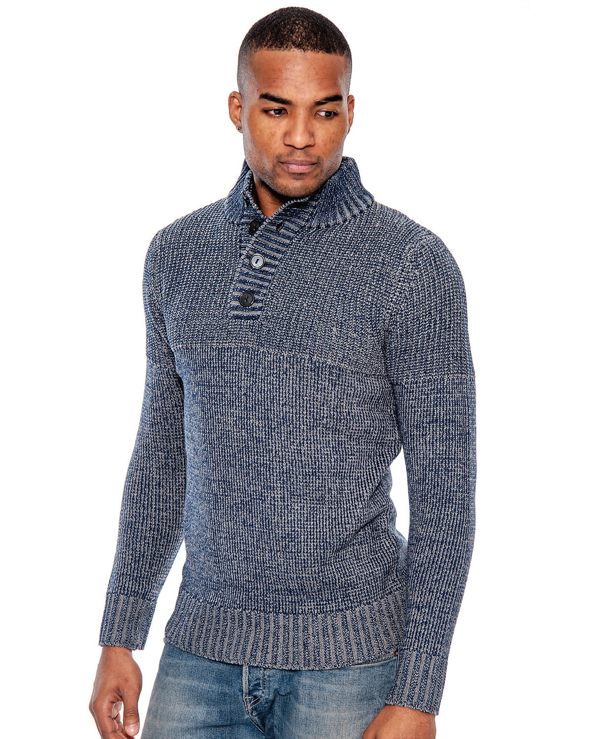 TR Men's Textured Rib Sweater with Placket by 9 Crowns Essentials (Navy ...