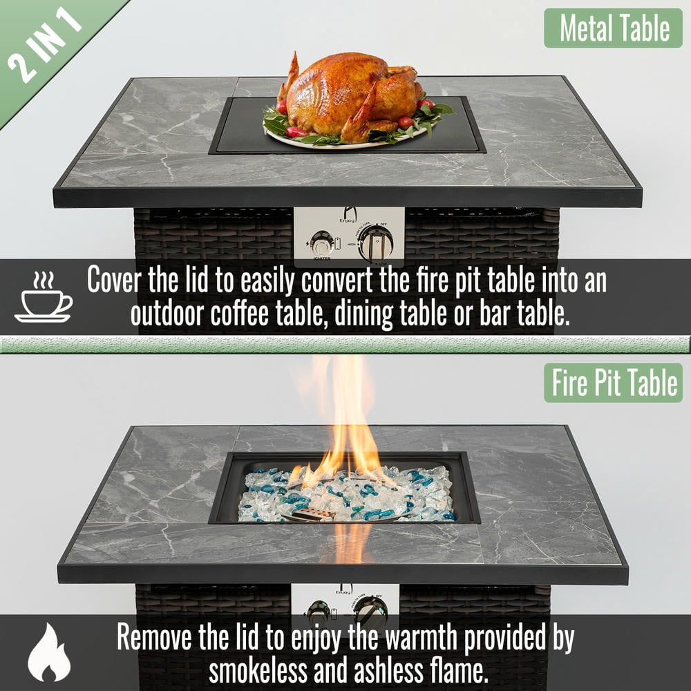 Barara King 30" Fire Pit with 50000 BTU and Beautiful Wicker Base, Smokeless Fire Pit for Outside, Patio Deck, Garden, Backyard, Brown