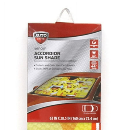 Auto Drive 1 Count Yellow Emojis Universal Fit Accordion Sunshade ,63'' x 28.5''