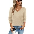 thumbnail image 3 of Ronuti Sweaters for Women V Neck Long Sleeve Casual Fall Tops Crochet Knit Lightweight Pullover Fashion Clothes 2026, 3 of 11