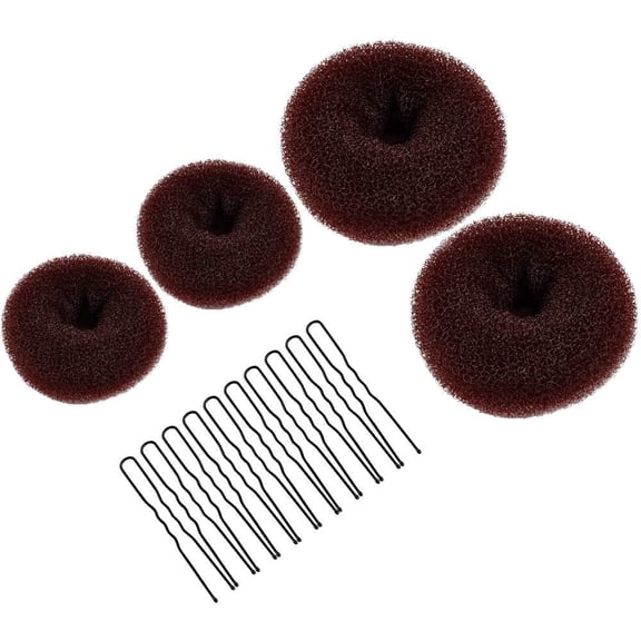 Hair Bun Maker for Kids Girls, Ballet Hair Donut Shaper in 4 Sizes, Black Mesh Chignon Makers Styling Kit for Toddlers & Women, Multi-Pack, Brown