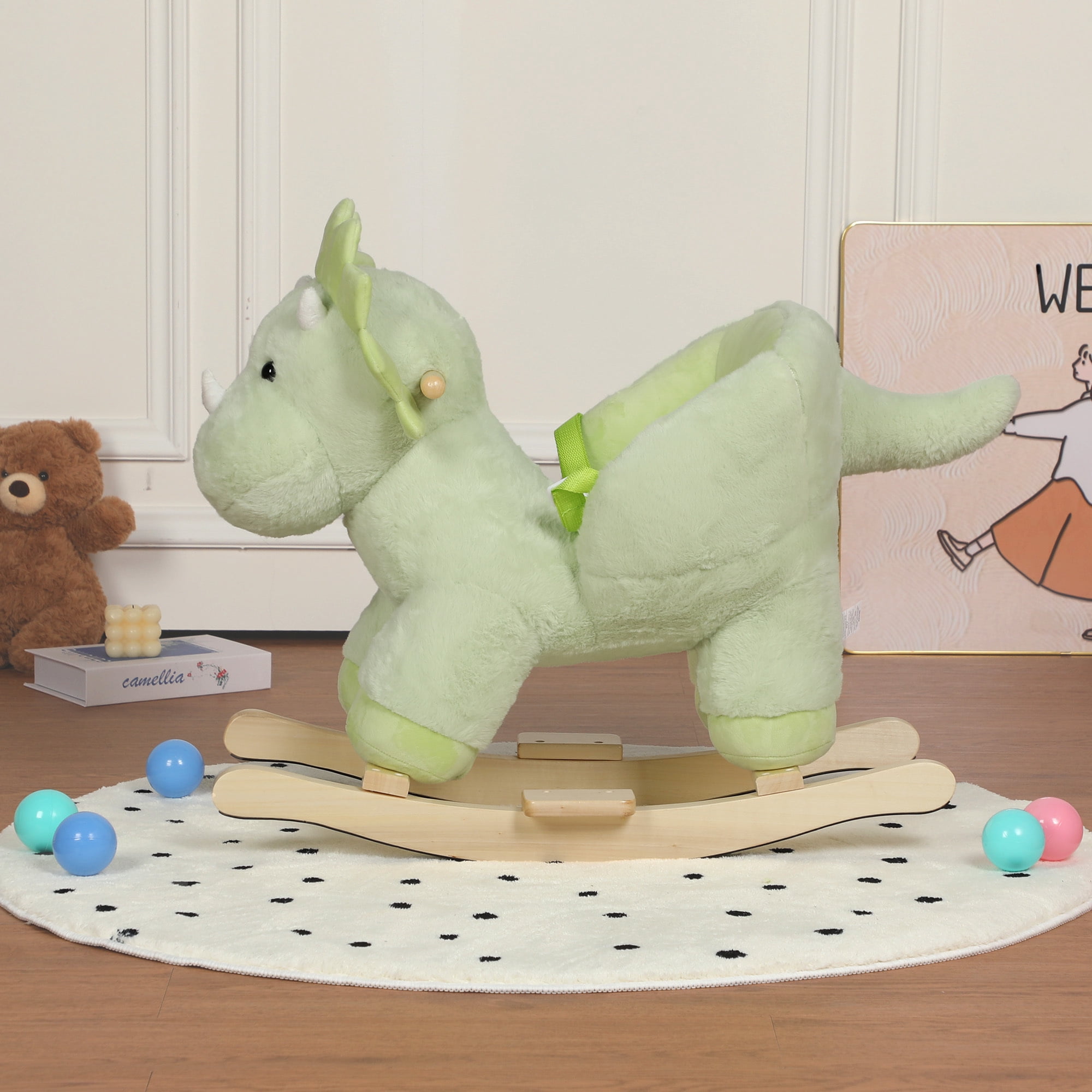 Alvantor Kids Ride on Rocking Horse for 1-3 Years Plush Dinosaur Rocking Toy with Music and Safety Belt Green