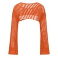 thumbnail image 3 of Cavosen Womens Swimwear Cover up Wraps Summer Beach Knitted Crochet Hollow Out Shirt Cover Ups Long Sleeve Round Neck Sheer Flare Sleeve Crop Kaftan Plain Kimono Orange L, 3 of 4