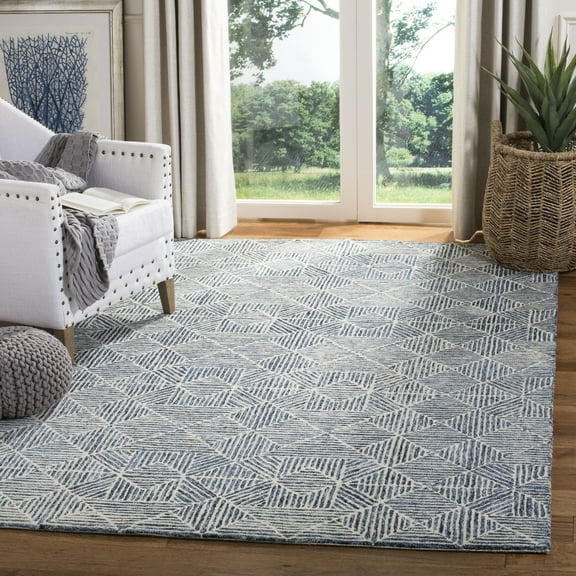 SAFAVIEH Abstract Brock Geometric Area Rug, Blue/Ivory, 4' x 6'